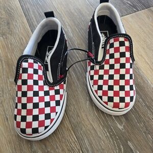 Vans Kids Slip-On Checkerboard Sneakers - Red, Black, White